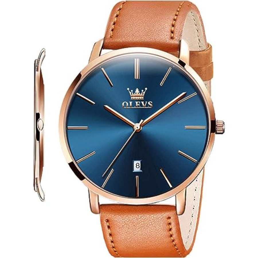 Smartwatch Touch - OLEVS 남성용 가죽 시계 블랙 울트라