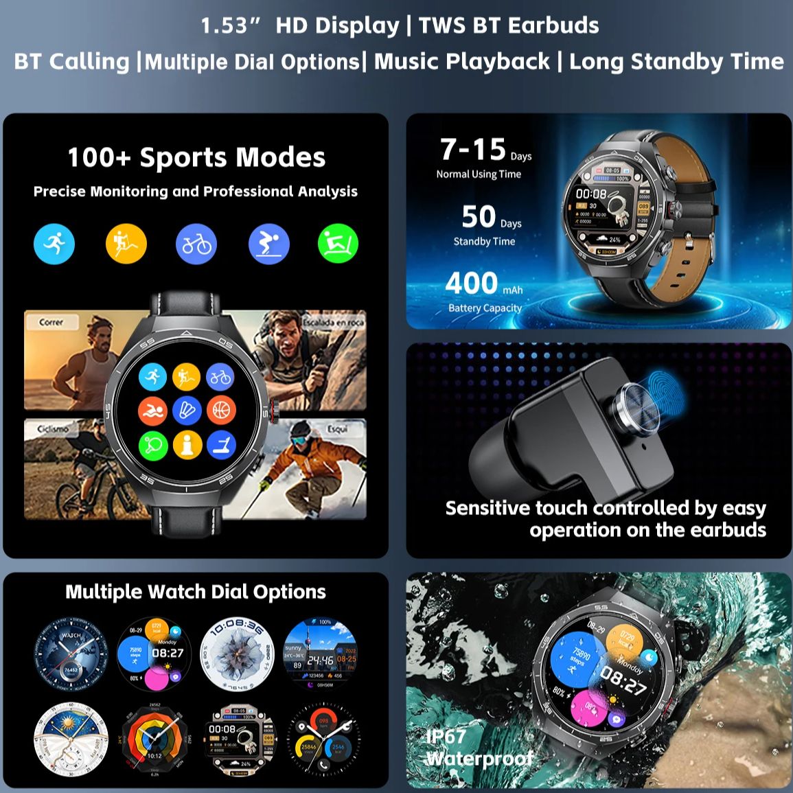 NFC 헤드셋 스마트워치 2 in 1 TWS 무선 헤드 - Smartwatch Headset 리뷰 및 가격