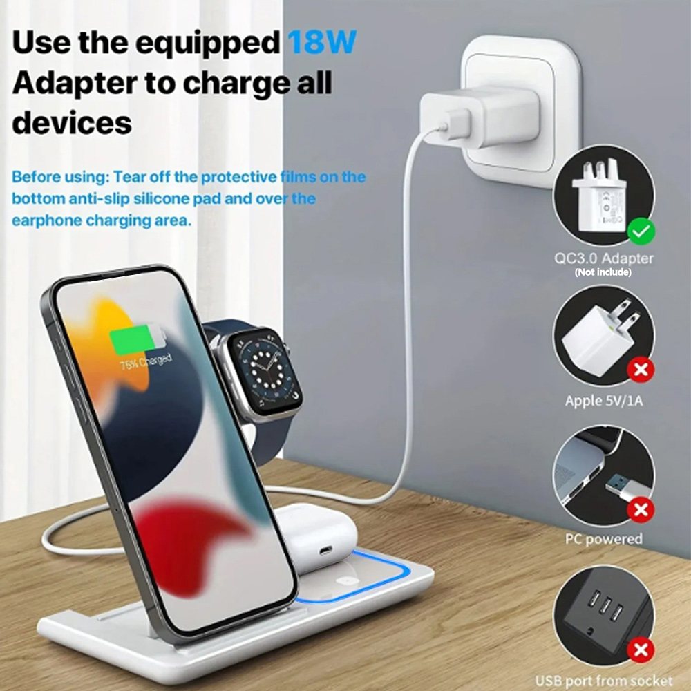 15W 3 in 1 무선 충전 스탠드 패드 접이식 고속 - Wireless Charger Watch 리뷰 및 가격