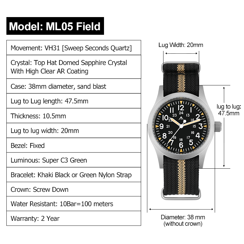 밀리타도 ML05 빈티지 시계 VH31 스윕 세컨드 무 - Smartwatch Nexus 리뷰 및 가격
