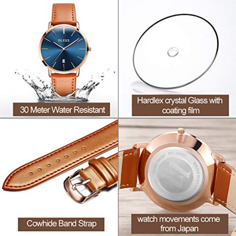 OLEVS 남성용 가죽 시계 블랙 울트라 씬 6.5mm - Smartwatch Touch 리뷰 및 가격